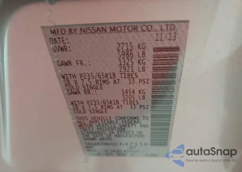 2014 Nissan Pathfinder S z USA, uszkodzony, nr VIN 5N1AR2MN2EC647156